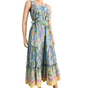 Talbots Tiered Paisley Cotton Maxi Dress Casual Pastel Pink Blue Size 4